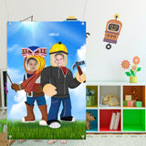 PANTIDE Robot Blocks Photo Door Banner, Video Game Large Fabric Face Photography Backdrop Background Pretend Play Photo Booth Props Party Games, Birthday Party Supplies Decorations for Kids (5x3ft)