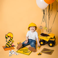 PANTIDE Construction Zone 2 Letter Sign Wooden Table Centerpiece for Baby Boys Dump Truck Car 2nd Birthday Party Decoration Supplies Construction Hat Ornament for Baby Shower Cake Smash Photo Props