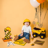 PANTIDE Construction Zone 2 Letter Sign Wooden Table Centerpiece for Baby Boys Dump Truck Car 2nd Birthday Party Decoration Supplies Construction Hat Ornament for Baby Shower Cake Smash Photo Props
