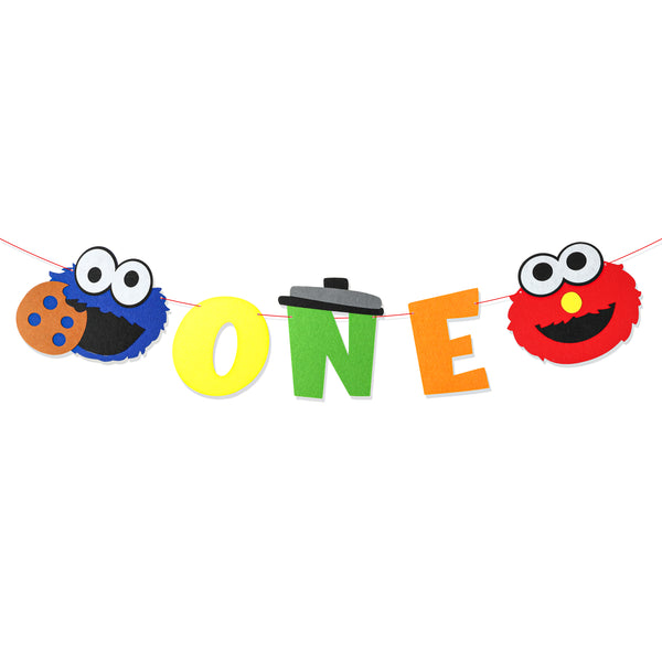 PANTIDE Sesame Inspired One Birthday Banner Sesame Themed 1st Birthday High Chair Banner Elmo Cookie Monster Photo Props Garland Party Supplies Decorations for Boys Girls