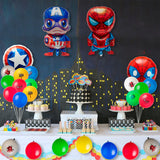 PANTIDE 56Pcs Superhero Balloons Party Supplies Kit - Captain America Spiderman Foil Balloons, 12 Inches Avengers Logo Printed Solid Color Latex Balloons, Superhero Themed Birthday Party Decorations