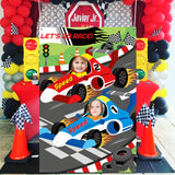 PANTIDE Racing Car Photo Door Banner Backdrop Props, Large Satin Photo Background Face Photography Banner Decor Let's Go Racing Theme Party Favor Supply Decorations Party Games for Kids, 59 x 39 Inch