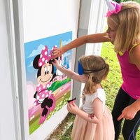 PANTIDE Pin The Nose and Mouth on Minnie Party Game, Make-a-Face Sticker Games with Large Poster and Blindfolds, Fun Outdoor Indoor Activity for Kids Minnie Themed Birthday Party Decoration Supplies