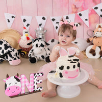 PANTIDE Cow One Letter Sign Wooden Table Centerpiece for Baby Girls Pink Cow First Birthday Decoration Pink Farm Barnyard Animals 1st Table Sign Party Supplies for Baby Shower Cake Smash Photo Props