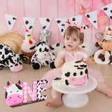 PANTIDE Cow One Letter Sign Wooden Table Centerpiece for Baby Girls Pink Cow First Birthday Decoration Pink Farm Barnyard Animals 1st Table Sign Party Supplies for Baby Shower Cake Smash Photo Props