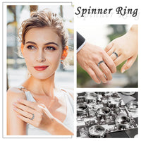 PANTIDE 9Pcs Stainless Steel Spinner Rings for Women Men Fidget Band Anxiety Rings Flower Moon Star Lightning Texture Cat Glossy Sandblast Finish Rings for Stress Relieving Meditation Wedding Promise Size 7-8