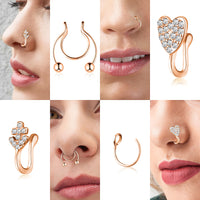 PANTIDE 12 Pcs Fake Nose Rings Hoop Adjustable Stainless Steel Faux Piercing Jewelry Ear Lip Cartilage Tragus Septum Ring Non-Pierced Clip On Circle Nose Hoop Rings Earrings Cuff for Women Men Girls