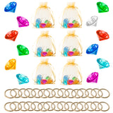PANTIDE 78Pcs Acrylic Diamond Gems Jewels Alloy Gold Round Ring Set The Blue Hedgehog Chaos Emeralds Power Rings Party Favor Supplies Cake Decoration Pirate Treasure Chest Hunt for Kids with Bag
