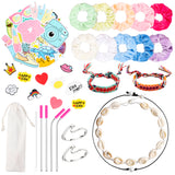PANTIDE 65Pcs VSCO Stuff Set-VSCO Stickers, Velvet Hair Scrunchies, Shell Necklace Choker, Wave Rings, Nepal Woven Friendship Bracelets, Metal Straws with Brush and Storage Bag, Shoes Charms