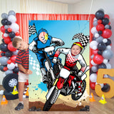 PANTIDE Motocross Photo Door Banner Backdrop Props, Large Satin Photo Background Face Photography Banner Decor Dirt Bike Theme Party Favor Supply Decorations Funny Party Games for Kids, 59 x 39 Inch