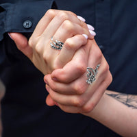 PANTIDE 15Pcs Vintage Punk Rings Set, Stainless Steel Gothic Alloy Biker Adjustable Rings, Skeleton Skull Evil Eye Chinese Dragon Claw Octopus Dragon Rings, Fashion Retro Black Silver Antique Jewelry