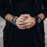 PANTIDE Vintage Punk Rings Set Gothic Knuckle Midi Rings Adjustable Alloy Chain Belt Cross Stackable Finger Half Open Rings Cool Fashion Joint Jewelry for Women Men (Silver) 22Pcs
