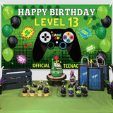 PANTIDE Level 13 Video Game Happy Birthday Backdrop Banner- Level Up Birthday Party Decorations Supplies, Game Controller Balloon Banner Background, Game On Party Large Poster Accessory (6.6 x 3.8ft)