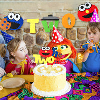PANTIDE Sesame Inspired 2nd Birthday Banner Sesame Themed Two Banner High Chair Banner Elmo Cookie Monster Photo Props Garland Party Supplies Decorations for Two Years Old Boys Girls