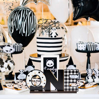 PANTIDE Mr. Onederful ONE Letter Sign Wooden Table Centerpiece for Baby Boys Little Man 1st Birthday Party Decorations Black White and Gold Checkered Bow Tie Table Decor Baby Shower Cake Smash Props