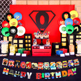 PANTIDE 54 Pack Superhero Party Supplies Set Spider 40Pcs Latex Balloons Happy Birthday Garland Banner Suit Cake Cupcake Toppers Decor Sign Superhero Theme Party Favor Supplies Decorations for Kids