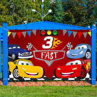 PANTIDE Race Car 3rd Birthday Party Backdrop Decoration, Three Fast Photography Background Banner, Large Poster Party Photo Props Wall Décor, Let’s Go Racing Party Supplies for Three Years Old