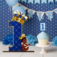 PANTIDE Royal Prince Number 1 Wooden Table Centerpiece African American Baby Boy One Birthday Party Decoration Blue and Gold Crown First Birthday Baby Shower Photo Props for Boys