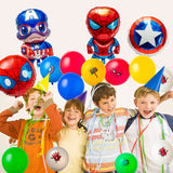 PANTIDE 56Pcs Superhero Balloons Party Supplies Kit - Captain America Spiderman Foil Balloons, 12 Inches Avengers Logo Printed Solid Color Latex Balloons, Superhero Themed Birthday Party Decorations