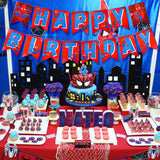 PANTIDE Spiderman Happy Birthday Banner Bunting, Reusable Swallowtail Flag High Chair Banner Hanging Decor for Nursery, Avengers Superhero Theme Birthday Party Decorations Supplies for Baby Kids Boys