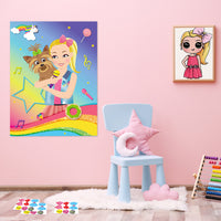 PANTIDE Pin The Bow and Microphone on JOJO Poster, JOJO Party Games with 36pcs Bows Microphones Stickers, JOJO Theme Sticker Game Party Supplies, Outdoor Indoor Activity Birthday Party Wall Decoration