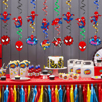 PANTIDE 30Ct Spiderman Hanging Swirls Decorations, Spiderman Whirls Glitter Foil Ceiling Swirls Streamers Decorations, Avengers Superhero Themed Party Supplies Favors for Kids Birthday Baby Shower