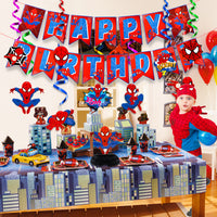 PANTIDE Spiderman Party Decorations for Kids Birthday, Superhero Birthday Party Supplies - Spiderman Happy Birthday Banner Bunting, Hanging Swirls Streamers, Honeycomb Centerpiece Table Topper