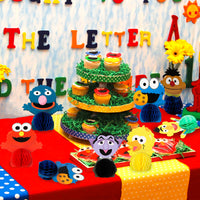 PANTIDE 7Pcs Sesame Honeycomb Centerpieces Table Topper, Double-Sided Elmo Cookie Monster Table Decorations Sesame Party Favors Photo Booth Props for Kids Birthday Party Sesame Theme Party Supplies