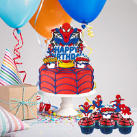 PANTIDE 49Pcs Spiderman Cake Topper Cupcake Toppers - Happy Birthday Cake Decoration, Cupcake Picks of Different Spiderman Patterns, Avengers Superhero Themed Birthday Party Decorations for Kids Boys