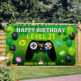 PANTIDE Level 21 Video Game Happy Birthday Backdrop Banner- Level Up Birthday Party Decorations Supplies, Game Controller Balloon Banner Background, Game On Party Large Poster Accessory (6.5 x 3.8ft)