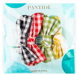 PANTIDE 4 Packs Plaid Hair Bow Clips Barrettes with Black Hair Ties, 4 Colors Large Hair Bowknot(Red/Black/Yellow/Green) with Alligator Hair Clips, Elegant French Style Hair Accessories for Women Girl