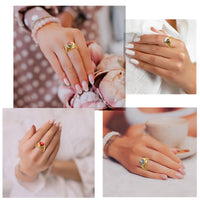 PANTIDE 5Pcs Chunky Retro Rings Enamel Gold Plated Rings Yin Yang Daisy Flower Rose Heart Lucky Clover Y2K Aesthetic Jewelry Glazed Minimalist Stacking Bold Statement Rings for Women (Size 8)