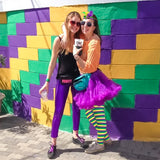 PANTIDE 2 Packs Mardi Gras Long Striped Stockings with Feathers Headband for Women Girls- Colorful Striped Socks Thigh High Tall(One Size), Purple Yellow Green Sequin Flapper Elastic Headband