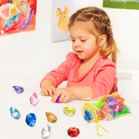 PANTIDE 35Pcs Acrylic Diamond Gems Jewels Alloy Gold Round Ring Set the Blue Hedgehog Chaos Emeralds Power Rings Party Favor Supplies Cake Decoration Pirate Treasure Chest Hunt for Kids with Bag
