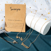 PANTIDE 3Pcs Constellation Zodiac Layer Necklaces for Women Girls, Retro Gold Plated 12 Constellation Pendant Necklace Exquisite Letter Horoscope Old English Zodiac Sign Necklace Jewelry Birthday Gift