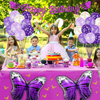 PANTIDE 46Pcs Butterfly Party Decoration Supplies Kit Happy Birthday Banner Butterfly Foil Latex Balloons 3D Butterfly Wall Stickers Decor Cake Topper for Girls Women Birthday Baby Shower Spring Party