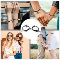 PANTIDE 2Pcs Sun and Moon Magnetic Couples Bracelets - Mutual Attraction Matching Relationship Adjustable Distance Bracelet Gift with Envelop, Greeting Card, Velvet Bag for Lover Girlfriend Boyfriend