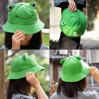 PANTIDE 2 Packs Cute Frog Bucket Hats Parent-Child Hats, Green Wide Brim Fisherman Hats, Polyester Bucket Summer Sun Protection Anti UV Hats, Packable Unique Family Matching Hats for Parent and Kid