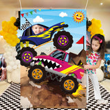 PANTIDE Monster Truck Photo Door Banner Backdrop Props Large Satin Photo Background Face Photography Banner Decor Monster Truck Theme Party Favor Supply Decorations Funny Party Games for Adult Kids