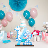 PANTIDE Half Number Sign 1/2 Birthday Wooden Table Centerpiece for Baby Boys 6 Month Birthday Party Decorations Supplies Blue Large Numbers Table Decor for Half Year Baby Shower Cake Smash Photo Props