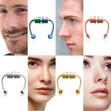 PANTIDE 5Pcs Magnetic Septum Fake Nose Rings Horseshoe Non Piercing Nose Hoop Studs Rings Reusable Stainless Steel Colorful Alloy False Nose Ring Hoop Faux Piercing Nose Ear Lip Jewelry for Women Men