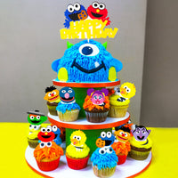 PANTIDE 49 Pack Sesame Inspired Cake & Cupcake Toppers Kit, Happy Birthday Sesame Cake Topper Cupcake Toppers Elmo Cookie Monster Big Bird Birthday Party Supplies Favors Cake Decorations for Kids
