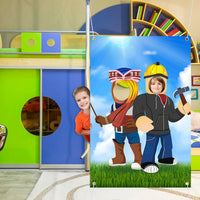 PANTIDE Robot Blocks Photo Door Banner, Video Game Large Fabric Face Photography Backdrop Background Pretend Play Photo Booth Props Party Games, Birthday Party Supplies Decorations for Kids (5x3ft)