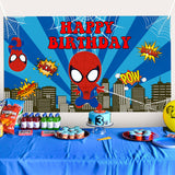 PANTIDE Superhero Happy Birthday Backdrop Banner Spider Themed Large Poster Photography Background Fabric Posters Wall Decor Party Favors Decorations Supplies Photo Booth Props for Kids (6.6ft*3.8ft)