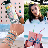 PANTIDE 84Pcs VSCO Starter Stuff Pack Set- Velvet Hair Scrunchies, VSCO Stickers, Shell Necklace Choker, Shell Bracelets, Adjustable Handmade Wave Bracelets, Metal Straws with Brush and Storage Bag