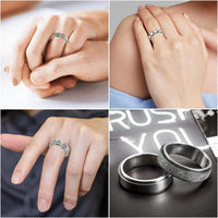 PANTIDE 9Pcs Stainless Steel Spinner Rings for Women Men Fidget Band Anxiety Rings Flower Moon Star Lightning Texture Cat Glossy Sandblast Finish Rings for Stress Relieving Meditation Wedding Promise Size 7-8