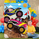PANTIDE Monster Truck Photo Door Banner Backdrop Props Large Satin Photo Background Face Photography Banner Decor Monster Truck Theme Party Favor Supply Decorations Funny Party Games for Adult Kids