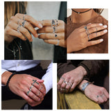PANTIDE Vintage Punk Rings Set Gothic Knuckle Midi Rings Adjustable Alloy Chain Belt Cross Stackable Finger Half Open Rings Cool Fashion Joint Jewelry for Women Men (Silver) 22Pcs