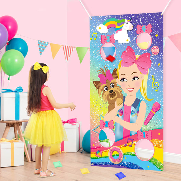 PANTIDE JoJo Toss Games with 4 Bean Bags, JoJo Indoor Outdoor Party Games, JoJo Themed Birthday Party Decoration Supplies, Great Throwing Games Large Banner for Kids and Adults