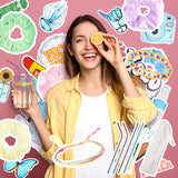 PANTIDE 63Pcs VSCO Starter Stuff Pack Set Vsco Accessories- Velvet Hair Scrunchies, VSCO Stickers, Adjustable Wave Strand Beads Bracelets, Reusable Stainless Steel Straws with Brush and Storage Bag